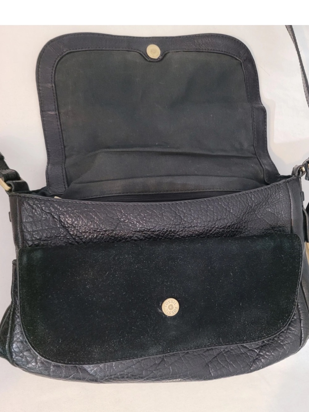 Fossil Peyton Black Leather Crossbody Shoulder Bag Souble Flap - Picture 11 of 16